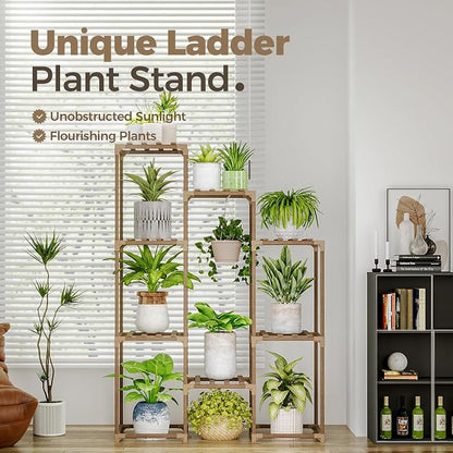 Bamworld Plant Stand Indoor Hanging Plants Shelf 7 Pots Tall Ladder Plant - Image 2