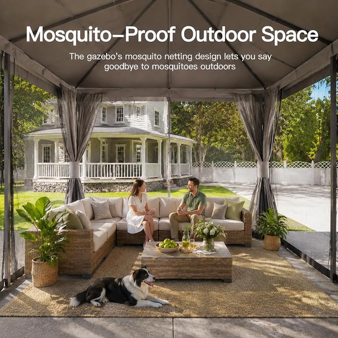 8'x8' Outdoor Gazebo, Metal Frame Heavy Duty Patio Canopy Tent Shelter - Image 3