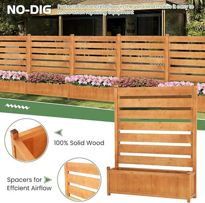 Air Conditioner Fence, Outdoor Wood Privacy Screens for Outside with Planter Box, No Dig Trash Can AC Fence Pool Equipment Enclosure Panels 36" W x 45" H (2 Panels)