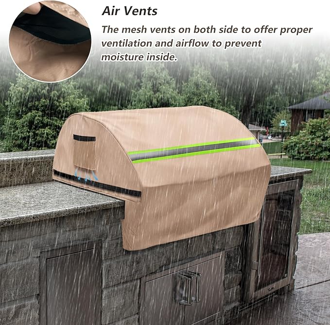 Built in Grill Cover for Lynx 36-Inch - Heavy Duty 600D Waterproof with Reflective Strips and Plush Lining,Protects The Built in Grill While Enhancing its Visual Appeal,25.5''L x 36''W x 26''H,Khaki