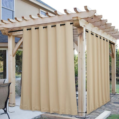 NICETOWN Outdoor Curtains for Patio Waterproof W84xL95 Biscotti Beige | Porch - Image 8