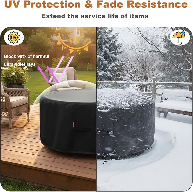 SheeChung Fire Pit Cover Round 56”D X 22”H for Solo Stove Fire Pit Surround Table,Waterproof Heavy Duty 600D Polyester Outdoor Table Protective Cover,Large Shelter for Smokeless Gas Fire Pit