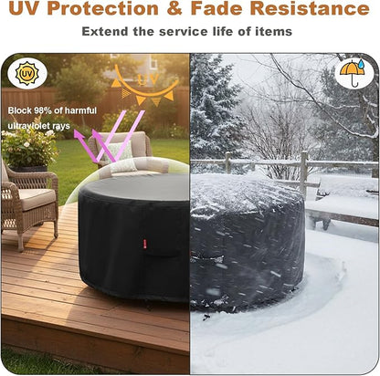 SheeChung Fire Pit Cover for Solo Stove Bonfire | Ranger Surround - Waterproof 600D Heavy Duty Round Patio Fire Table Bowl Cover Shelter Black (Round - 44”D x 24”H)-Fits 38-44 inch Firepit/Bowl