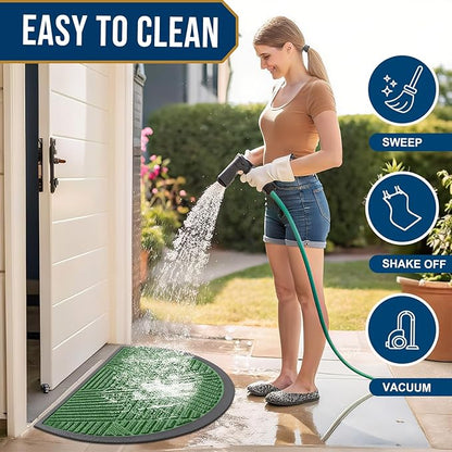 Smiry Half Circle Front Door Mat Outside Entrance, Heavy Duty Sturdy Natural Rubber Doormat, Trap Dirt and Moisture, Low Profile Mats for Indoor Outdoor Entry, Irregular Triangle (36x24, Green)