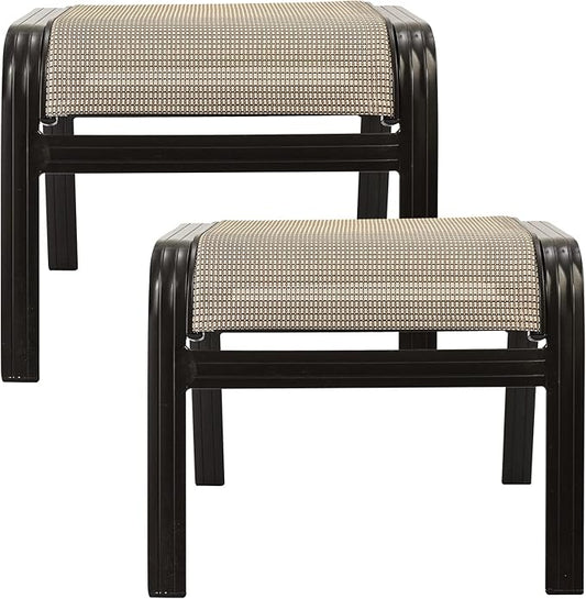 Outdoor Patio Ottoman Seat Textilene Portable Metal Footstool Portable Footrest Patio Chairs 2 Set Beige