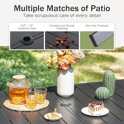 PHI VILLA Outdoor Dining Set for 6, All-Weather Patio Table and Chairs Set with Umbrella for 6, Heavy Duty Rectangle Patio Table Set for Deck, 6 Extra Large Outdoor Swivel Chairs with Thick Cushions
