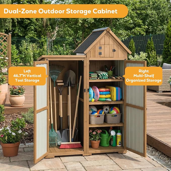 PetsCosset Outdoor Storage Cabinet Wood & Metal Garden Shed - Image 2