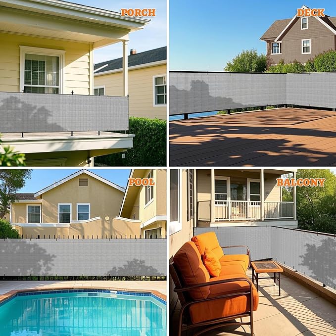 2.5' x 133' Balcony Privacy Screen Fence Cover with Zip Ties Grommets for Apartment Patio Porch Deck Backyard Outdoor (Gray)