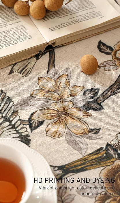 ISAENNE Designer Vintage Linen Rectangular Tablecloth,Floral and Bird Pattern Elegant Table Cloth,Fall Wrinkle Resistant Decor Tablecloths for Dining Kitchen Party Christmas,55"*87"-Murad A