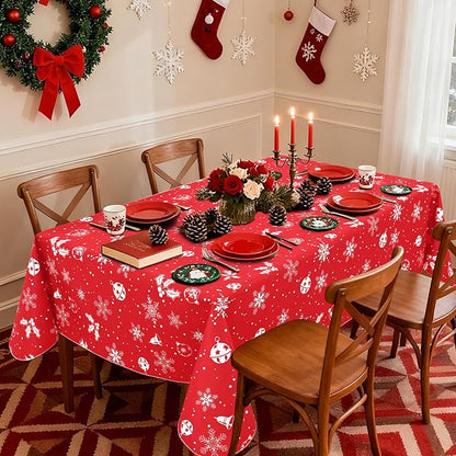 misaya Rectangle Waterproof Vinyl Table Cloth, Wipeable Tablecloth with Flannel Backing, Plastic Table Cover for Dinner, Christmas Party (Bells, 52" x 70")