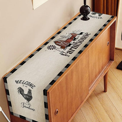 Farm Animals Table Runner, Rustic Farmhouse Cow Pig Rooster Watercolor Coffee Table Center Decor for Home Kitchen Dining Patio Holiday Party Indoor Outdoor Table Decorations, 13"x36" Inch