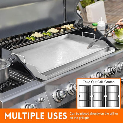 GGC Universal Griddle for Gas Grills, 25" x 16" Flat Top Griddle Plate for Gas Stove, Stainless Steel Griddle for Camping Stove, Nonstick Cooking Griddle for Charcoal, Tailgating, Parties