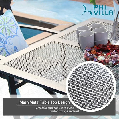 PHI VILLA 37 Inch Outdoor Dining Table Metal Steel Mesh Patio Dining Table Umbrella Table with 1.57" Umbrella Hole (Mesh)