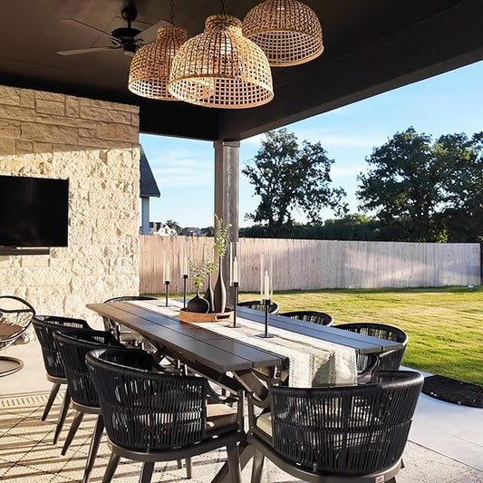 PURPLE LEAF 9 Pieces Outdoor Dining Set All Weather Wicker Patio Dining Set with Rectangular Aluminum Table and Modern Armrest Dining Chairs for Garden Deck Backyard Kitchen, Grey