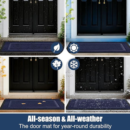 Large Front Door Mat Outside Entrance Indoor Doormat, 36" x 24" Outdoor Mats for Patio Waterproof, Outdoor Door Mats for Outside Entry, Indoor Rugs for Entryway, Sturdy Natural Rubber, Blue
