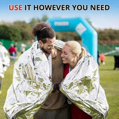SecuCaptain Survival Emergency Thermal Blankets: Extra Large 84” x63” Space Mylar Blanket Kit for Outdoor Cold Winter Camping Hiking Car Bug Out Bag or First Aid - 10 Pack