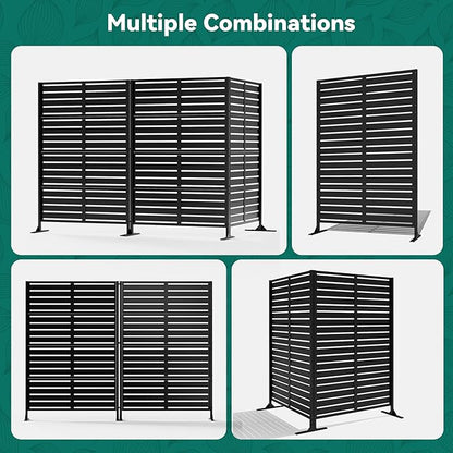 Modern Shade Metal Privacy Screen Outdoor 72" H x 48" W, Stable & Durable Privacy Fence Panels for Instant Privacy & Space Division, Freestanding Decorative Patio Screens for Outdoor, Black (2 Panel)