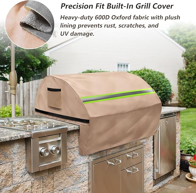 Built in Grill Cover for Lynx 36-Inch - Heavy Duty 600D Waterproof with Reflective Strips and Plush Lining,Protects The Built in Grill While Enhancing its Visual Appeal,25.5''L x 36''W x 26''H,Khaki
