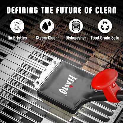 Grill Brush for Outdoor Grill & BBQ Grill Brush, 6-in-1 Bristle-Free with Interwoven-Tech & Thermal-Sensitive Sponge, Stainless Steel Scraper, 360° Rotating Knob, Bottle Opener & Grates Hook