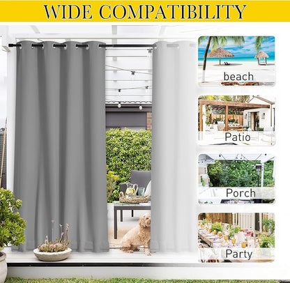 NICETOWN 2 Panels Thermal Outdoor Curtains Windproof W52xL72 Silver Grey | - Image 6