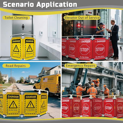 Safety Caution Barricade 3Panels Foldable Security Signs With PVC Tarp Removable Safety Barrier Wet Floor Guard Symbol Clear Printing Safety Fence(Red3)