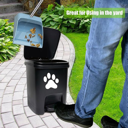 Tebiete Dog Poop Trash Can Outdoors Pet Waste Station with Lid Hands-Free Pedal Garden Yard Home with 100pc Waste Bags, Black