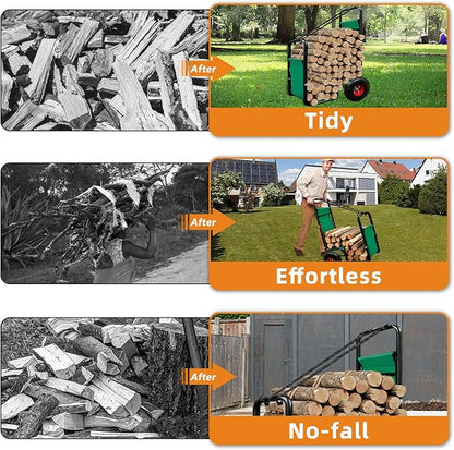 Kapler Firewood Cart with Wheels - Heavy Duty Steel Dolly Hauler & Wear-Resistant PVC Coated Oxford Fabric - 250 LB Capacity for Indoor Outdoor Fireplace Fire Pit Use