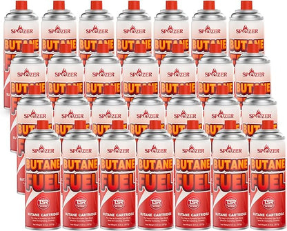 Butane Fuel Canister, 8oz (227g) Butane Refill with TSR Safety Valve, for Camping Stoves, Kitchen Torch, BBQ, 28 PCS
