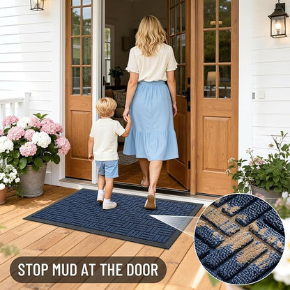 OLANLY Front Door Mat Outside Entrance 71x23, Absorbent, Heavy Duty Sturdy Natural Rubber Doormat Indoor Outdoor, Non-Slip, Stain and Fade Resistant, Low Profile Floor Mat for Entryway, Navy Blue