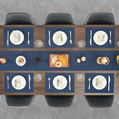Myir JUN Table Runner, Vinyl Table Runner Indoor Arbitrarily Cropped Runner for Table Heatproof for Home Party (Dark Blue, 12 x 94 inch)