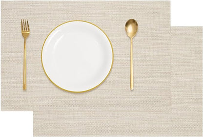 uxcell Faux Linen Placemats, 12x18 Inch Heat Resistant Place Mats Machine Washable Non-Slip Cloth Placemats for Dining Table Kitchen Indoor Outdoor Home Decoration(Beige,2Pcs)