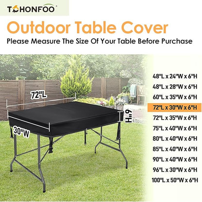 TOHONFOO Rectangular Folding Table Cover - Waterproof Anti-UV Outdoor Table Covers - Outdoor Table Cover 72" L x 30" W x 6" H