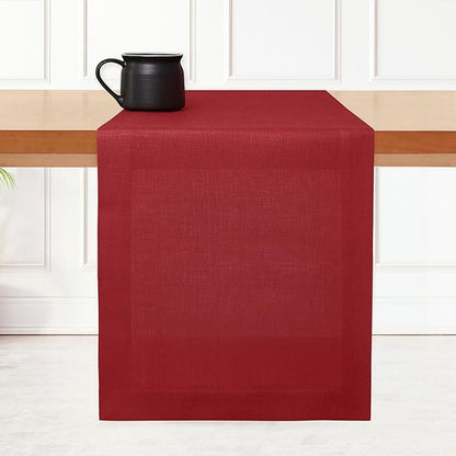 D'Moksha Homes Linen Red Table Runner 108 Inches Long - 100% Pure Linen Dining Table Runner 14 x 108 Inch for Valentines, Holiday - Machine Washable