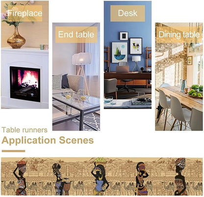 African Black Woman Table Runners, American Art Ethnic Tribe Elephant Table Runners for Wedding Party Banquet Dinner Kitchen Coffee 13x60in