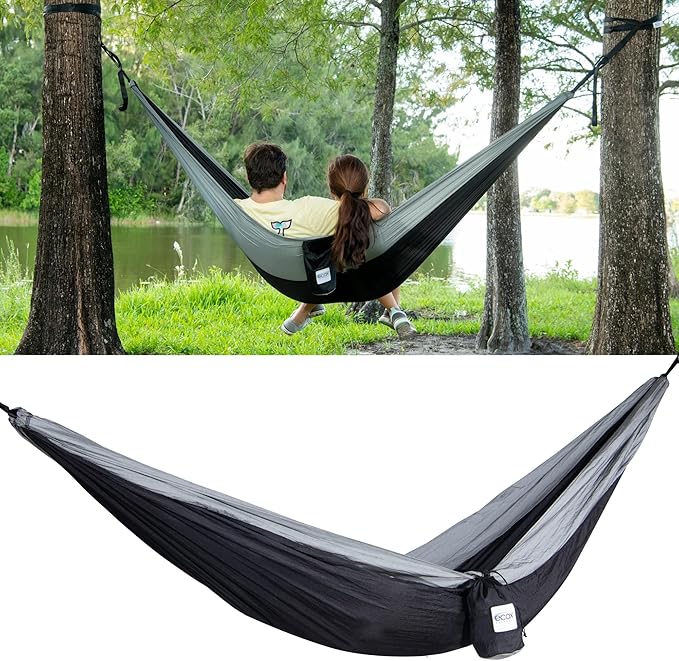 ecox Outdoors Parachute Hammock Single with 2 Tree Straps, Portable Lightweight Nylon Comfortable for Backpacking, Camping, Travel, Beach, Backyard, Patio, Hiking