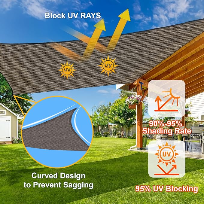 Sun Shade Sail 14'x15' Brown Rectangle Shade Cover Custom Size | 95% UV Block - Image 4