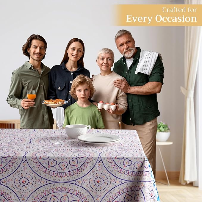 Maison d' Hermine Table Cloth Rectangle Table 100% Cotton 54 x 72 Inches Tablecloth Reusable Decorative Everyday Use for Dining Room, Farmhouse, Home, Party, Festive & Wedding Spring Summer - Mandala