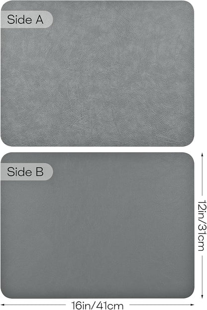 Faux Leather Placemats Set of 6 Table Mats Heat Resistant Reversible Place Mats, Waterproof Wipeable Dining Table Place Mats for Kitchen/Dining/Party/Outdoor,15.8 × 11.8 inches (Washed Grey)