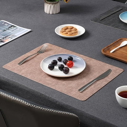 Myir JUN Placemats Set of 4, Dual Sided Faux Leather Indoor/Outdoor Mats - Square, Non-Slip, Washable (Gray Pink)