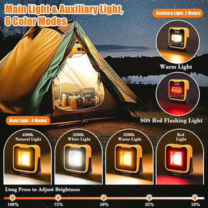 2-Pack 5000mAh LED Grill & Work Lights, Super Bright 1000LM Rechargeable Magnetic Lamp for BBQ, Camping, Emergency, 6 Light Modes & USB Output