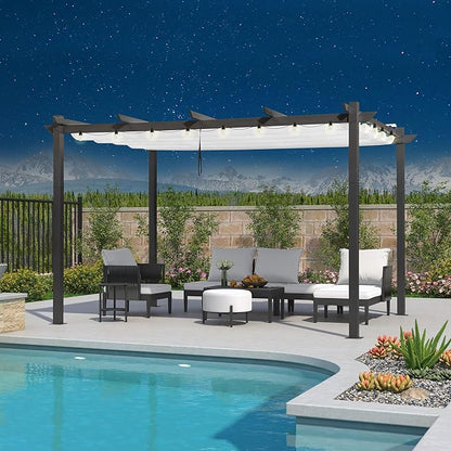 PURPLE LEAF Outdoor Pergola 10' x 13' w/Lights & Double Canopy, aluminum frame by Unknown