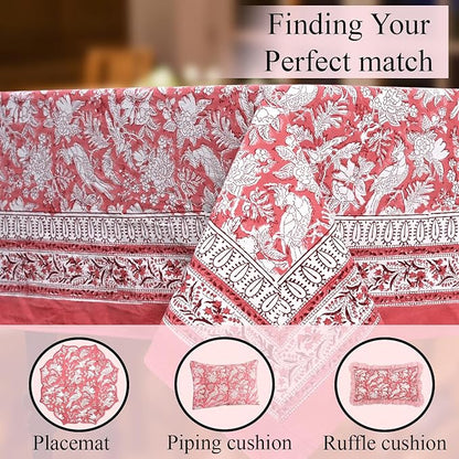 CPC Cotton Tablecloth 80x120 Inch Rectangle Indian Block Print Tablecloth- Pink Washable Wedding Table Cover for Thanksgiving/Christmas- Pink Coral