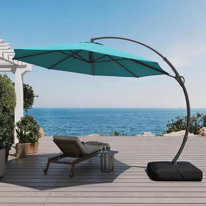 Outdoor Patio Umbrella with Base, 12 FT Deluxe Curvy Cantilever Umbrella Heavy - Image 9