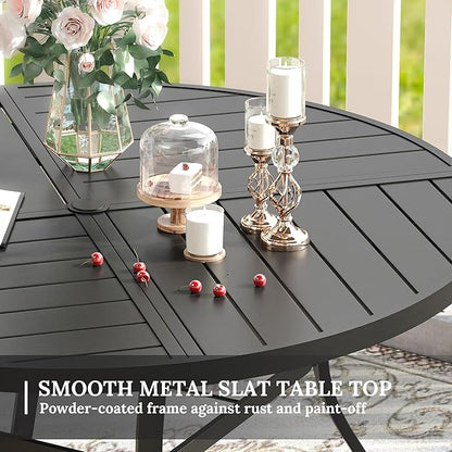VICLLAX Round Patio Table with Adjustable Umbrella Hole for 8, All Weather Metal Outdoor Dining Table for Lawn Garden, 59.8" Outdoor Coffee Table, Black Tabletop