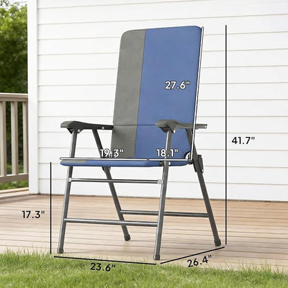 Outsunny Folding Patio Chairs Set of 2 Padded High Back Armrests Dark Blue | - Image 3