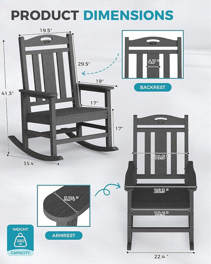 Oversized Outdoor Rocking Chairs Set of 6, 380lbs Heavy-Duty Large Patio Rocker - Image 3