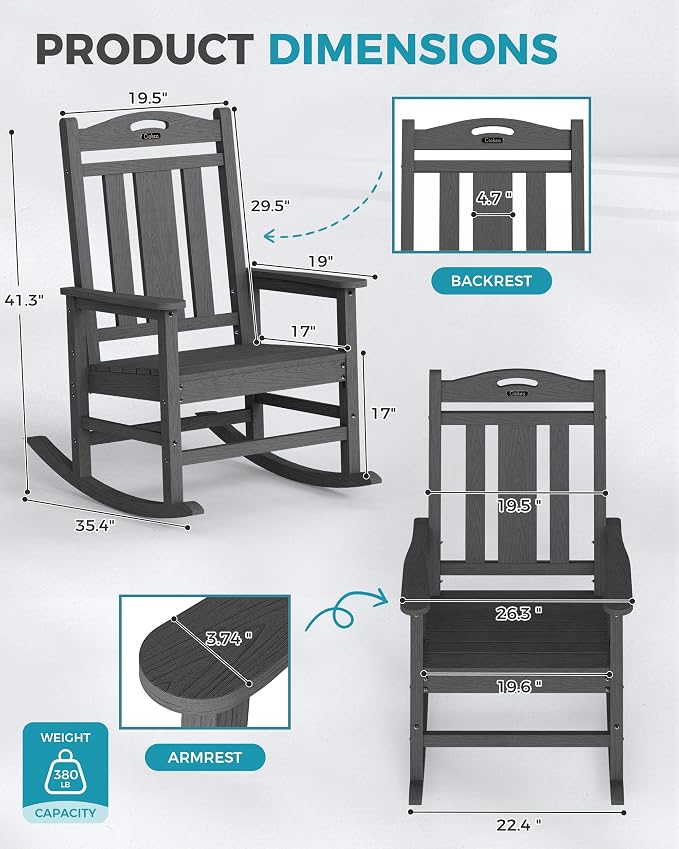 Oversized Outdoor Rocking Chairs Set of 8, 380lbs Heavy-Duty Large Patio Rocker - Image 3