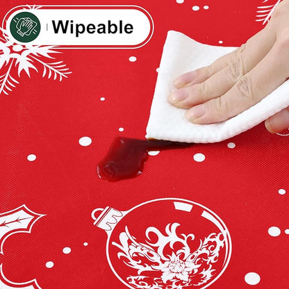 misaya Rectangle Waterproof Vinyl Table Cloth, Wipeable Tablecloth with Flannel Backing, Plastic Table Cover for Dinner, Christmas Party (Bells, 52" x 70")