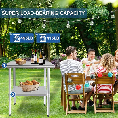 HARDURA Stainless Steel Table 24X36 Inches with Undershelf and Galvanized Legs NSF Heavy Duty Commercial Prep Work Table for Restaurant Kitchen Home and Hotel