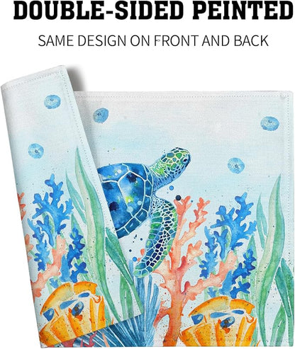 Giwawa Sea Turtle Placemats Set of 4, Watercolor Blue Tortoise Place Mat 12x18 Inch, Ocean Nautical Coral Coastal Marine Table Mats Heat Resistance for Kitchen Dining Party Picnic Decor